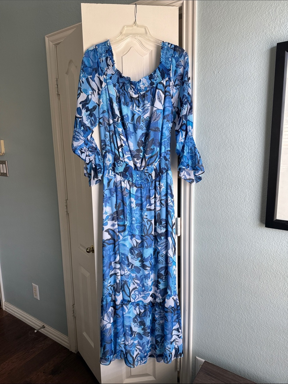 Chico's Blue Floral Tiered Maxi Dress, Size 3